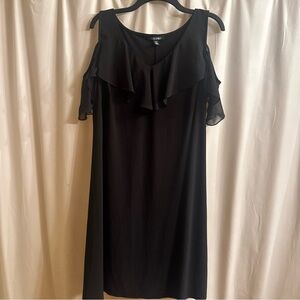 Roz & Ali Black Cold-Shoulder Ruffle Mini Dress